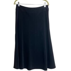 White House Black Market Womens Black A-Line Midi Skirt Size 12 Side Zip Stretch